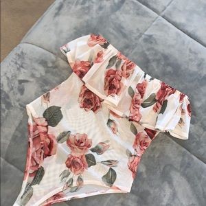 Fashion Nova White/Rose Bodysuit